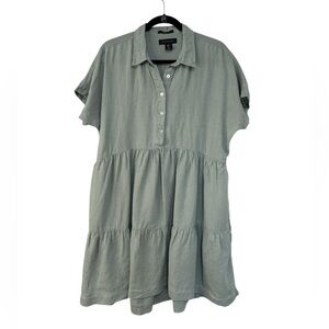 Tahari 100% Linen Popover Mini Shirt Dress in Light Green - Size M